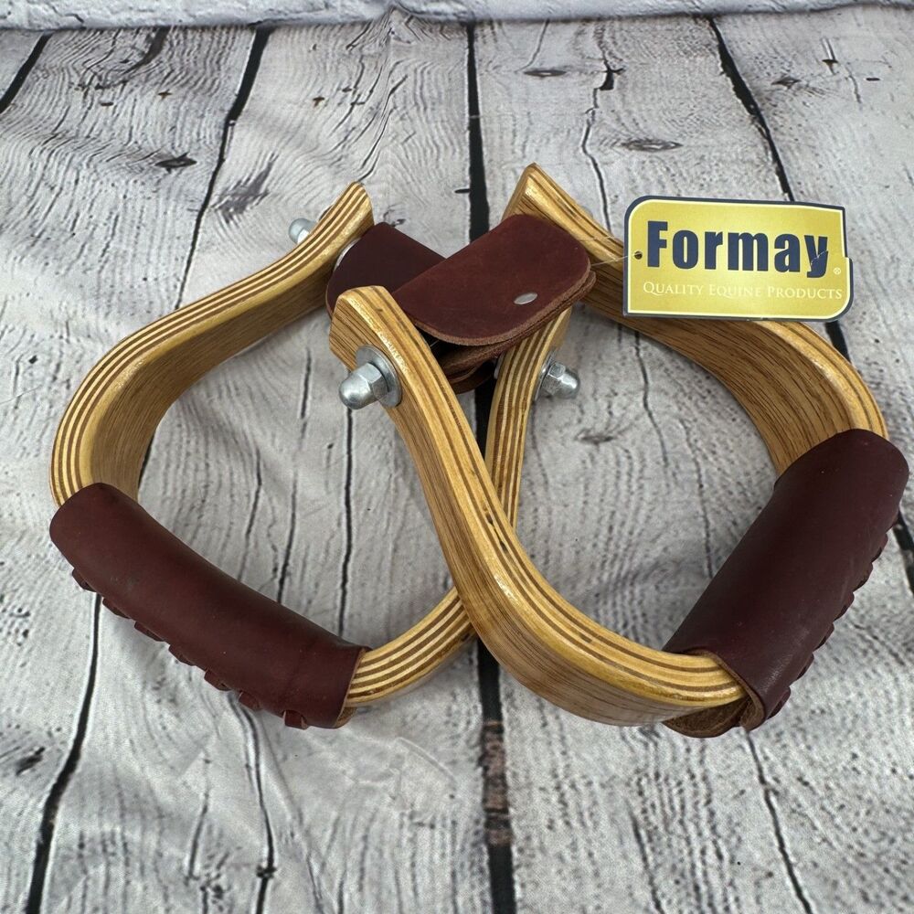 NWT Formay Bell Stirrups Oak Wood 3" Neck 2" Tread 5.25 x 5.25 172156-2-BG